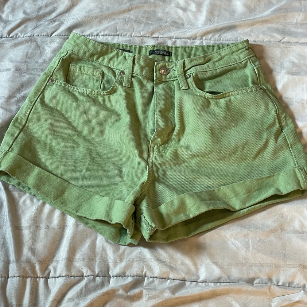 Green Checkered Denim Shorts